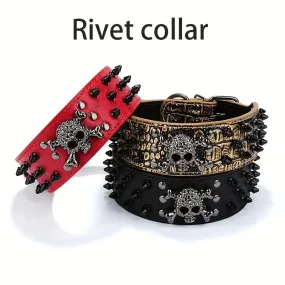 Skull Charm Spiked Pet Collars, 4 colors and 3 sizes