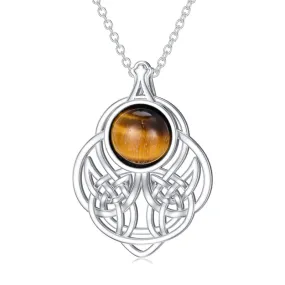 Sterling Silver Tiger Eye Celtic Knot Pendant Necklace