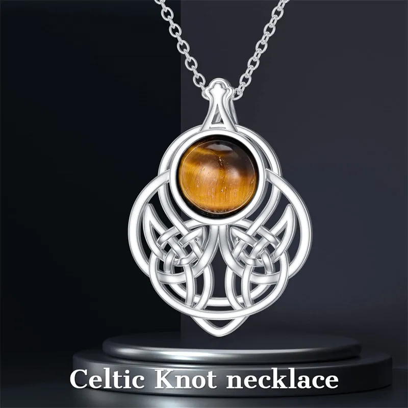 Sterling Silver Tiger Eye Celtic Knot Pendant Necklace