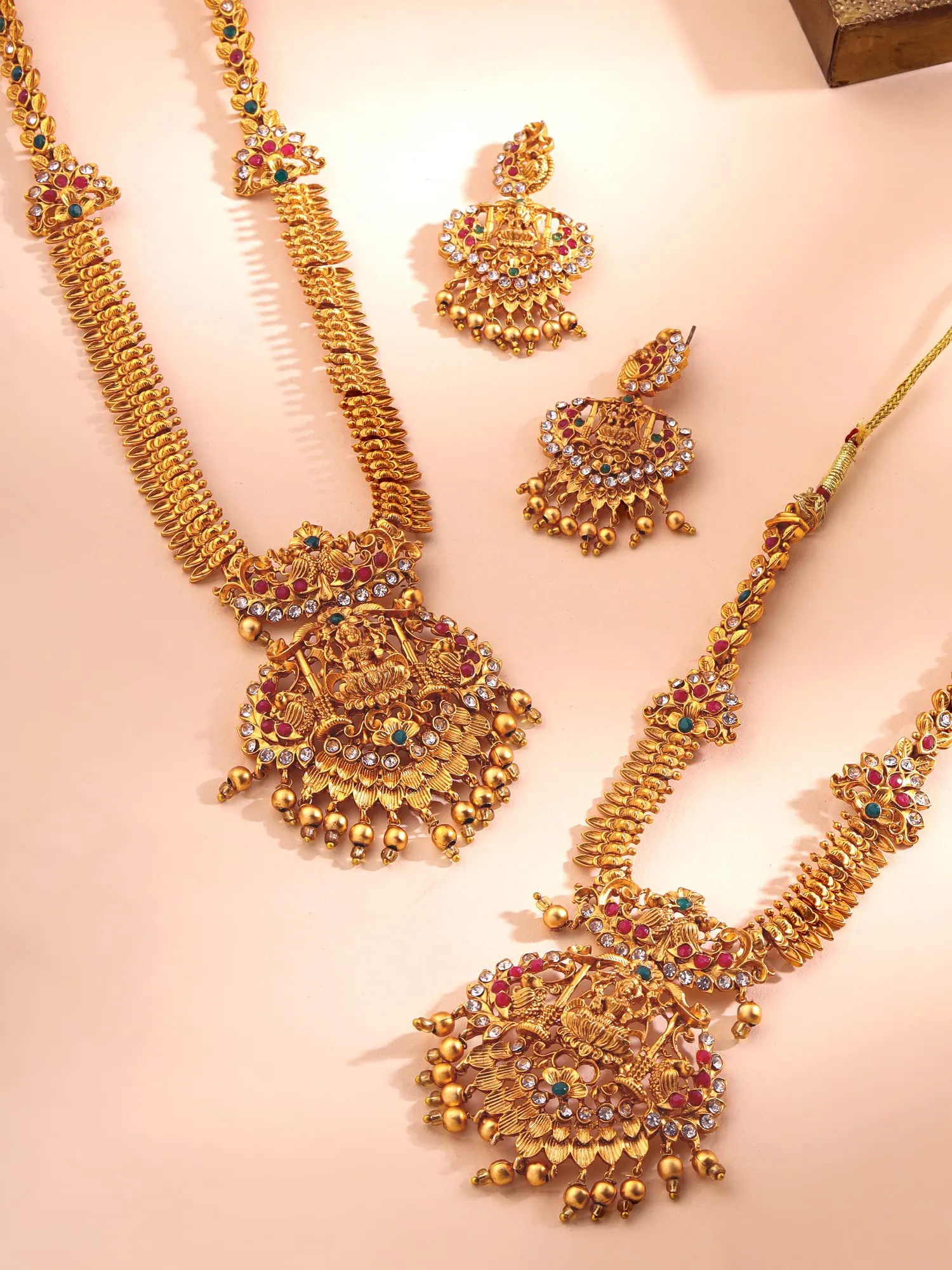 Yellow Chimes Jewellery Set for Women and Girls Temple Jewellery Set | Gold Plated Long Necklace Temple Jewellery Set | Birthday Gift for girls and women Anniversary Gift for Wife